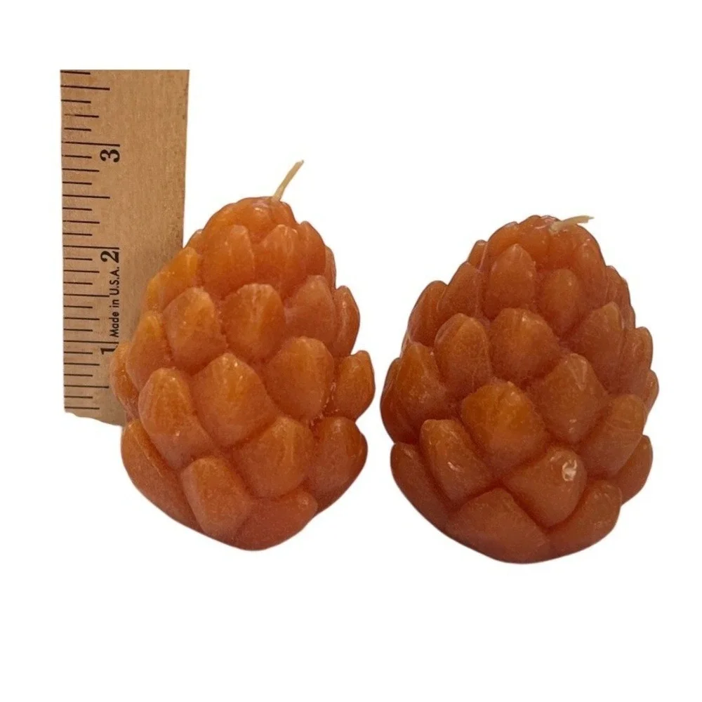 2 Pine Cone‎ Shaped Candles Orange Vtg UNUSED 2.5 inch